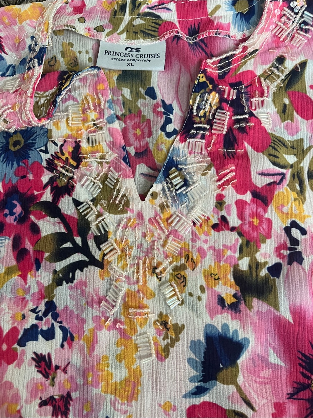 Princess Cruises! Floral V-Neck Blouse in Pink & Blue. Cover up. XL